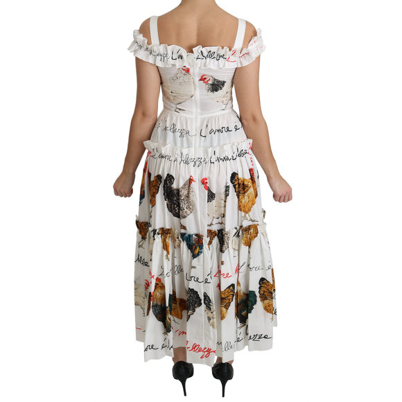 Dolce & Gabbana White Rooster Sheath Midi Cotton Dress - Picture 5 of 6